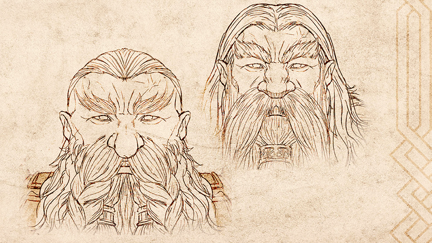 Line drawing concept art for character faces