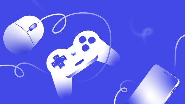 Gamepad and mouse against a blue background