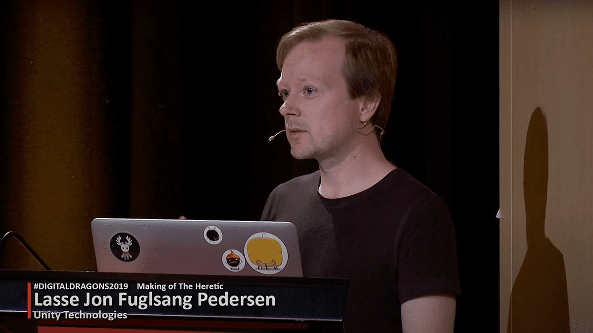 Screenshot of Lasse Jon Fuglsang Pedersen speaking about the Making of The Heretic