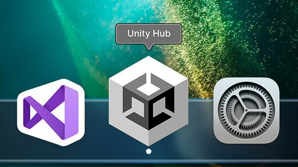 El ícono de Unity Hub que se muestra en la base de macOS