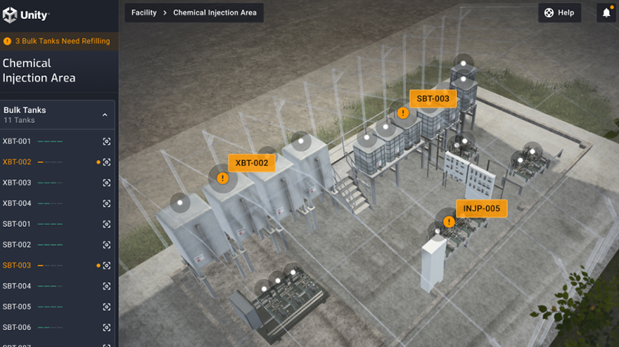 A screen rendering of a chemical plant design