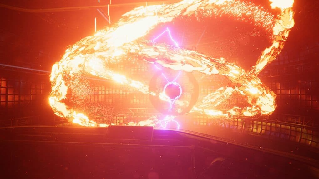 Scène avec un orbe et du feu tourbillonnant autour