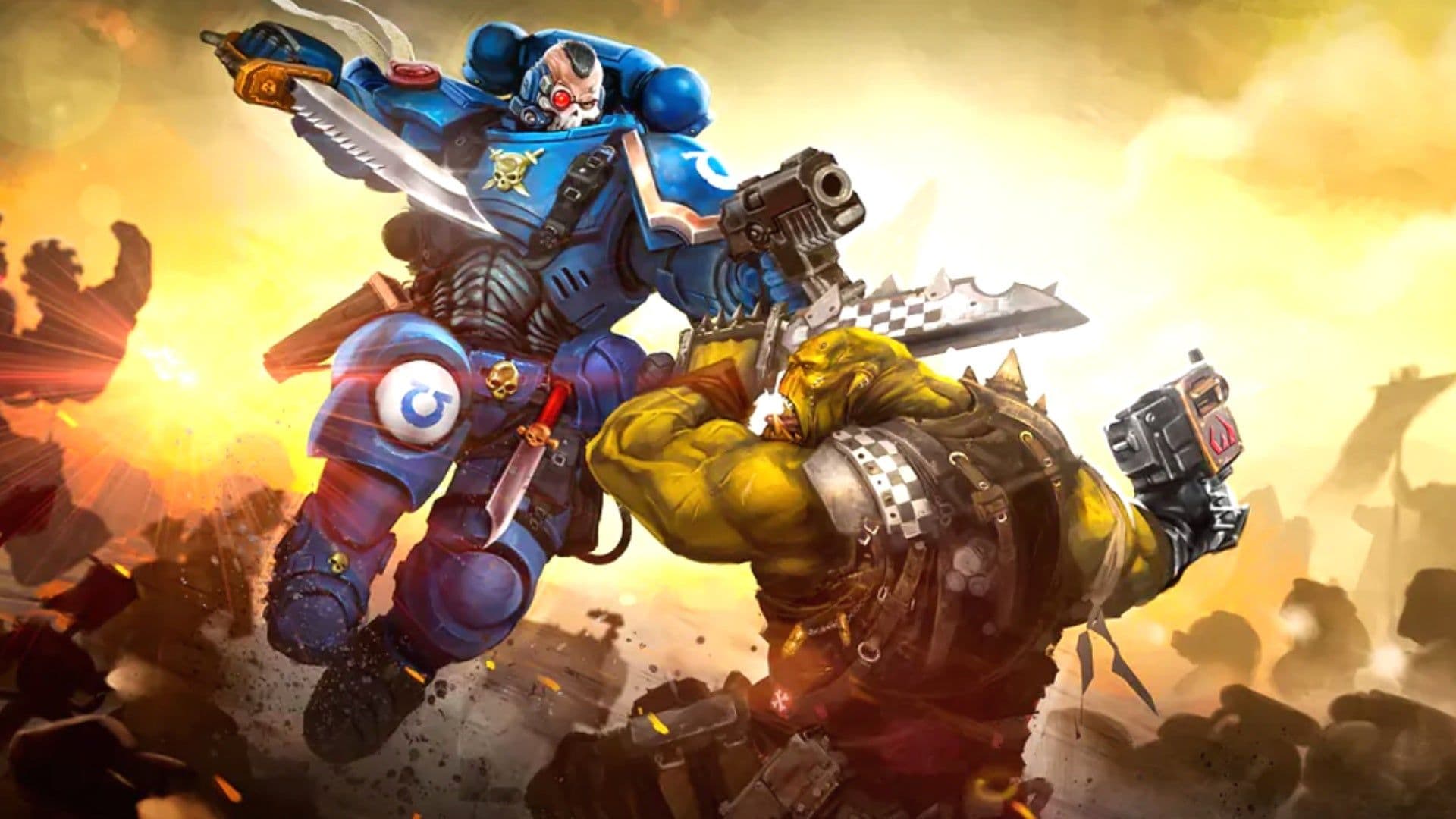 Warhammer40kゲームのカバー、マリーン対オークの戦い
