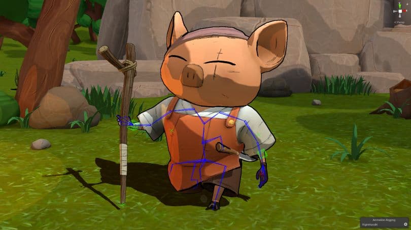 Personnage de cochon avec squelette de plate-forme d'animation