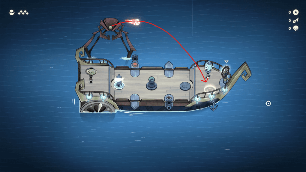 Screenshot von Ship of Fools mit einem Gegner, der ein Projektil abschießt