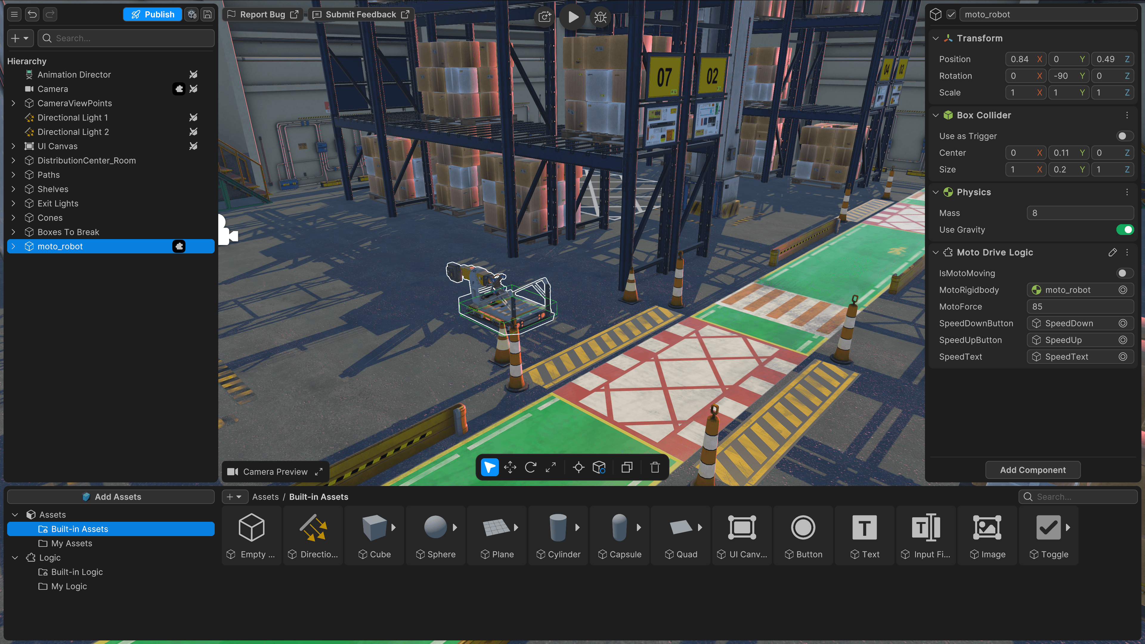Тренировочный симулятор, встроенный в веб-редактор Unity Studio.
