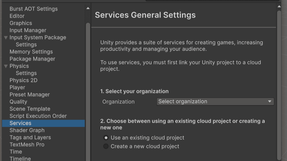 Une capture d'écran d'un utilisateur dans Unity Cloud.