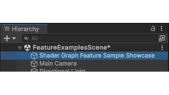 Selecting the Showcase asset at the top of the Hierarchy panel