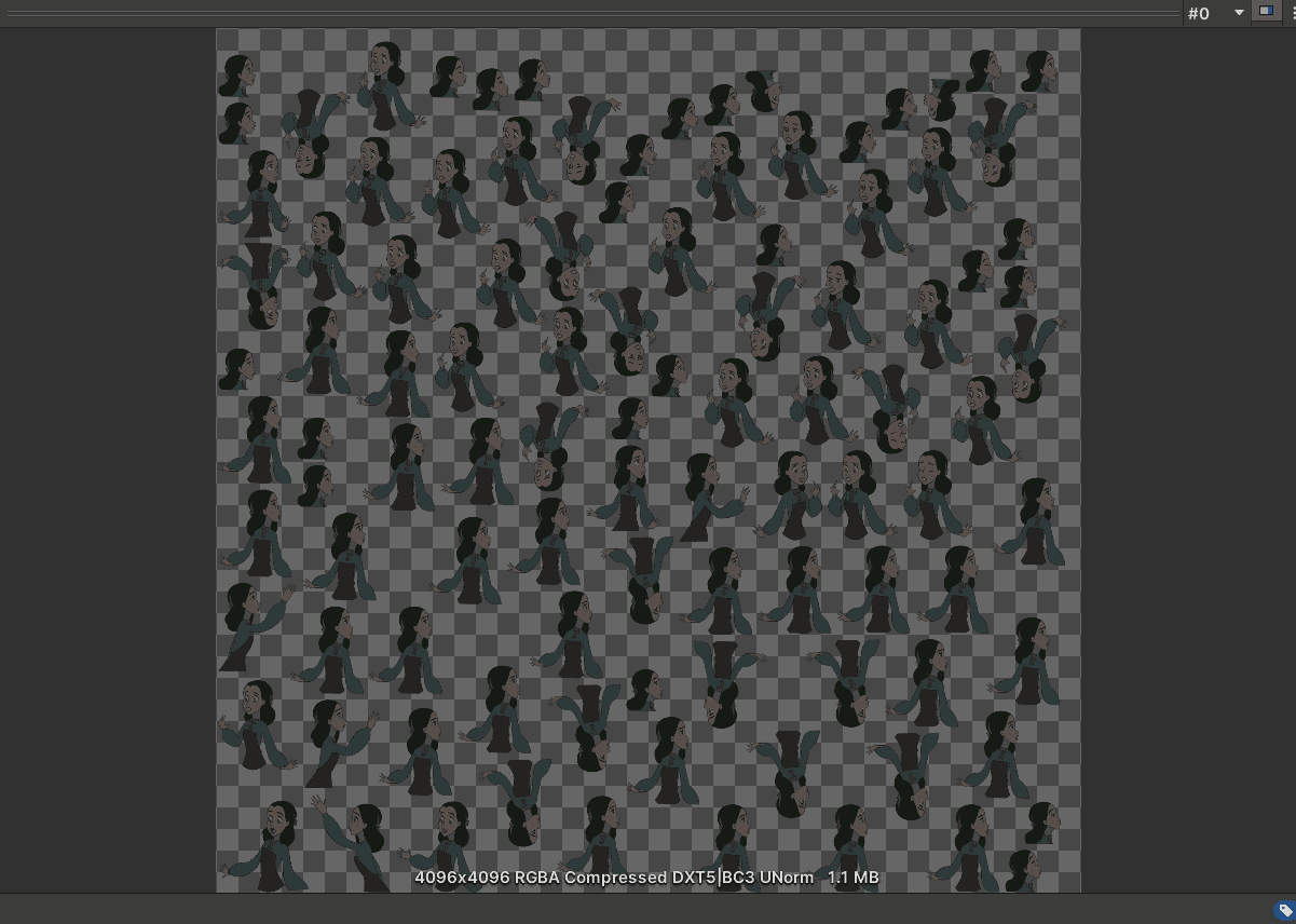 Screenshot of a sprite sheet from Bye Sweet Carole by Little Sewing Machine and Dreams Uncorporated. A grey and black chess board pattern overlaid with a female character's head and shoulders in different poses.