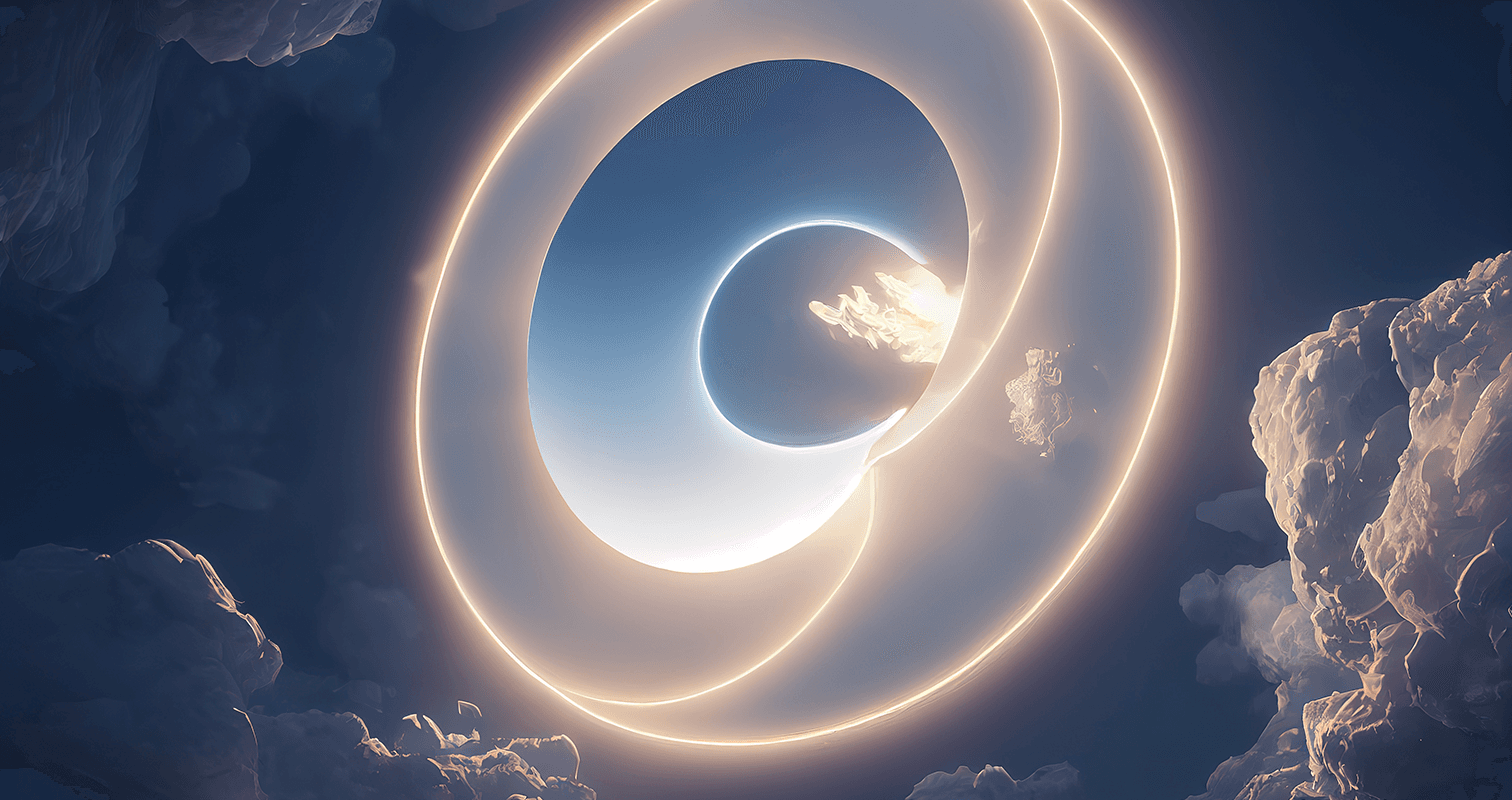 Formas conceptuales en el cielo que representan el metaverso