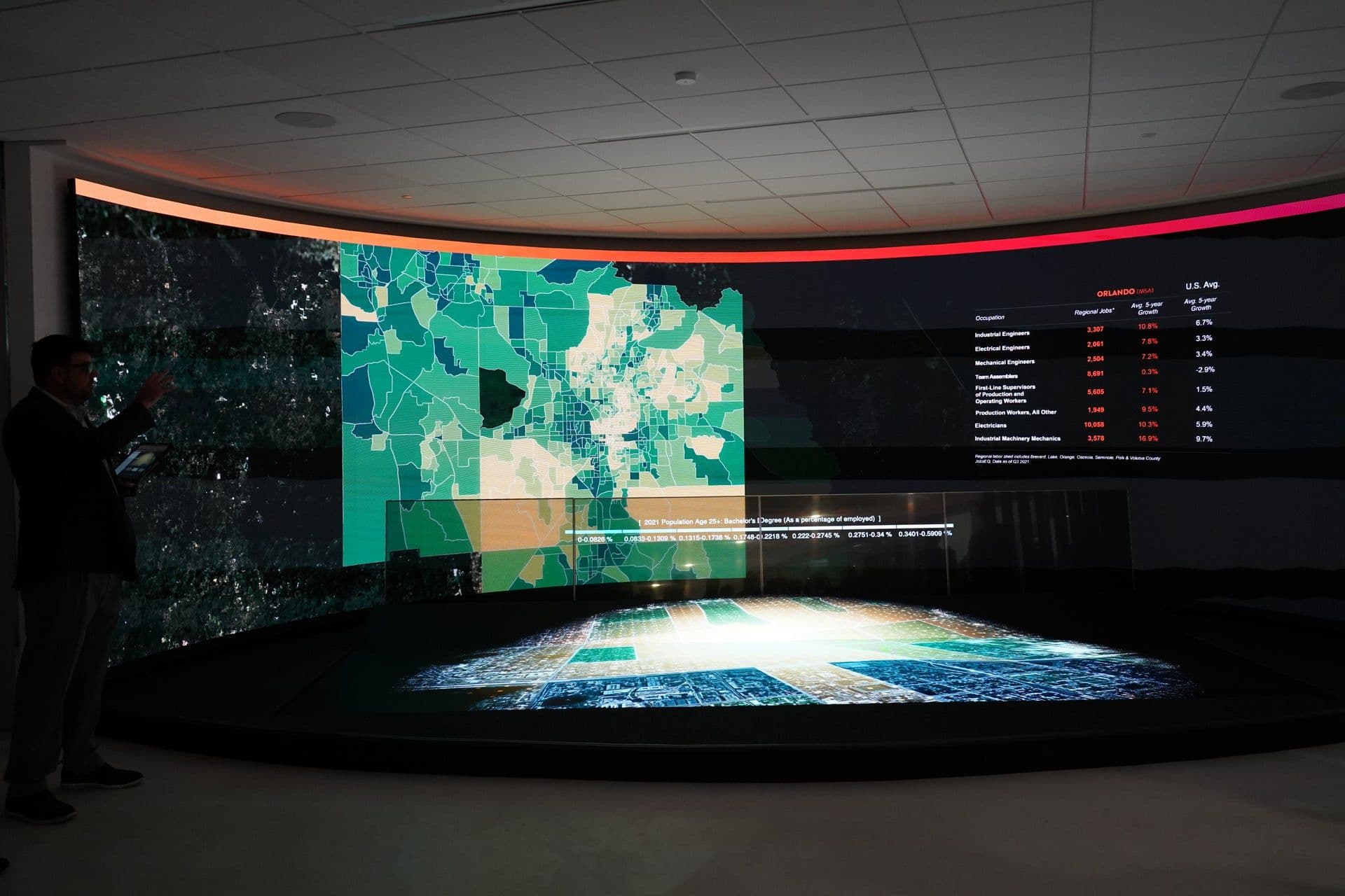 3d art of a map projected on wall
