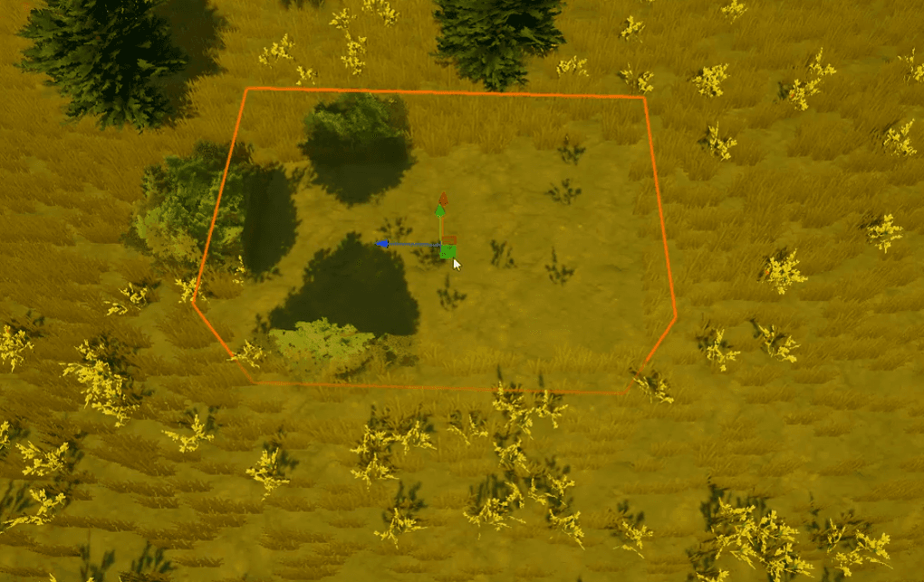 View of a grassy field showing an invisible box clipping out the foliage within