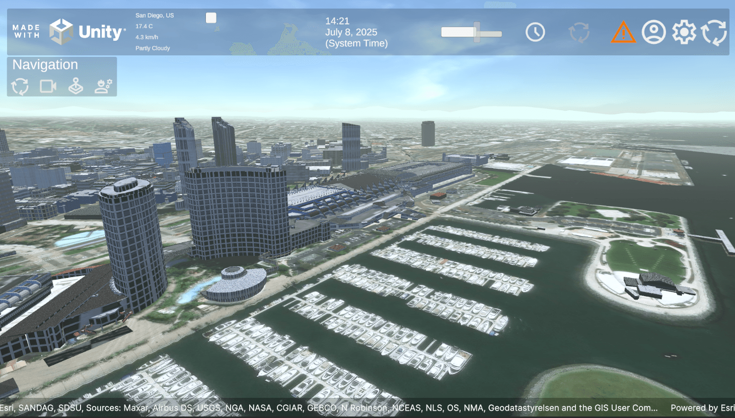 Digital twin of San Diego conference center created with Unity and Esri's ArcGIS Maps SDK for Unity