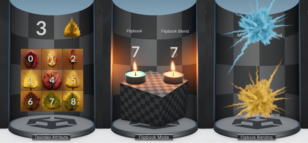 These samples show the use of flipbook textures.