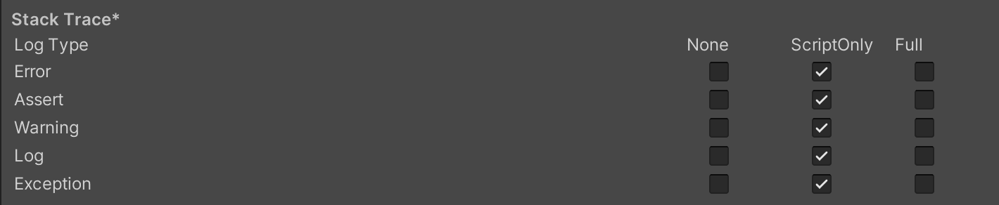 Stack Trace options