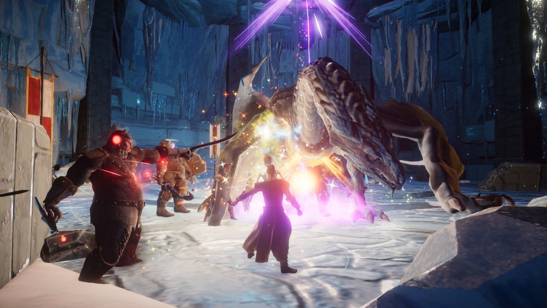 Несколько игроков сражаются с драконом в Pantheon: Восстание павших от Visionary Realms