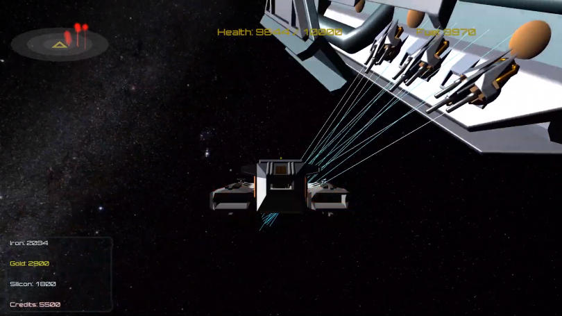 Escena con nave espacial volando en el espacio