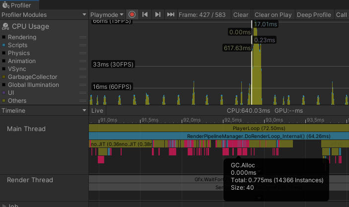 Timeline view in the CPU Usage Profiler module