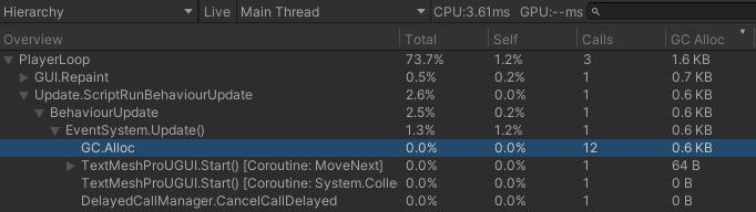 The Hierarchy view in the CPU Usage Profiler 