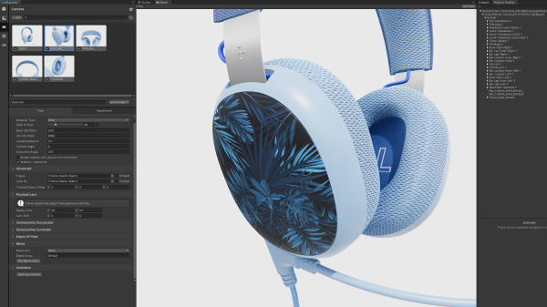 Modelo 3D de audífonos en el editor de Unity